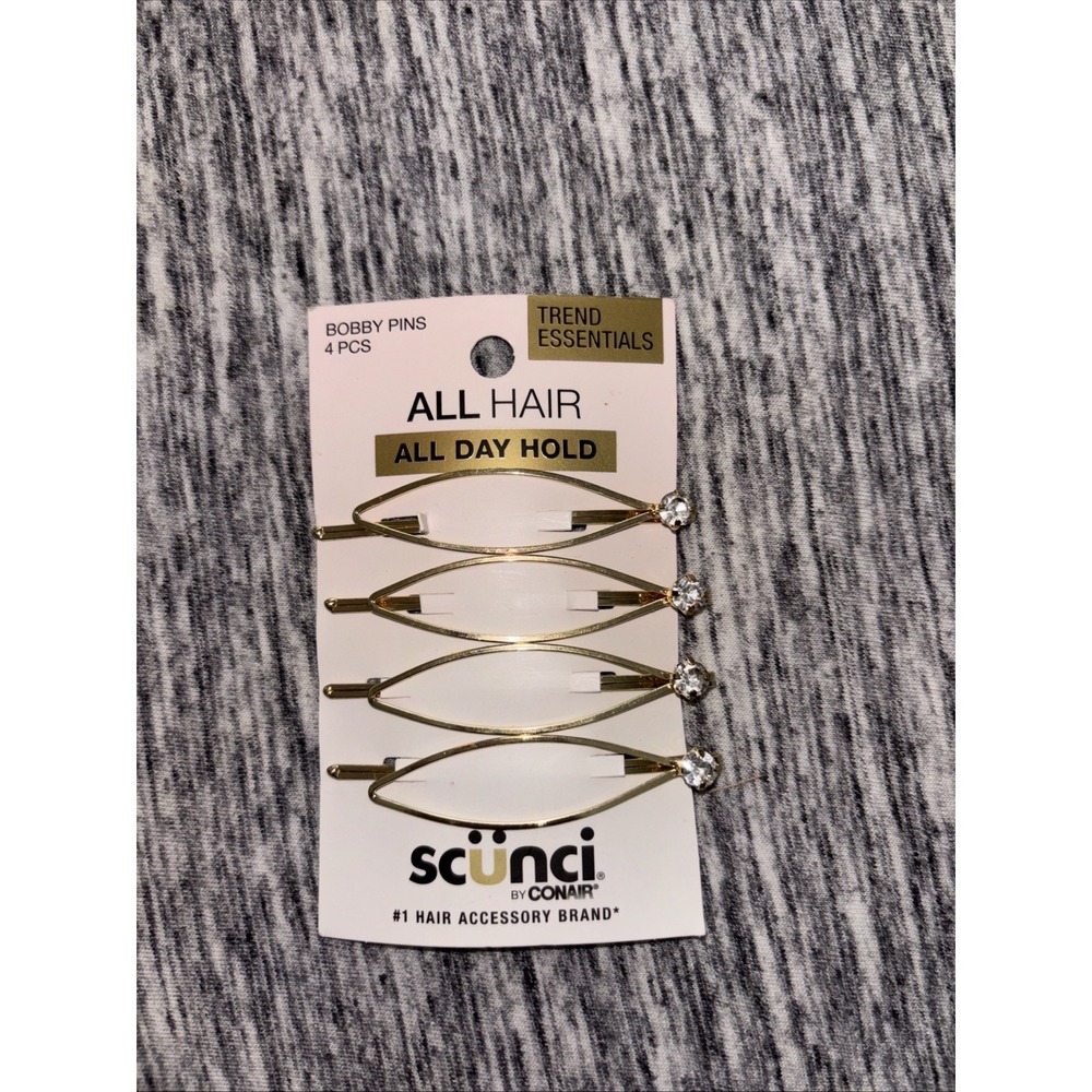 Scunci All Day Hold Hair Bobby Pins Gold Rhinestone Assorted Colors, 4 Piece